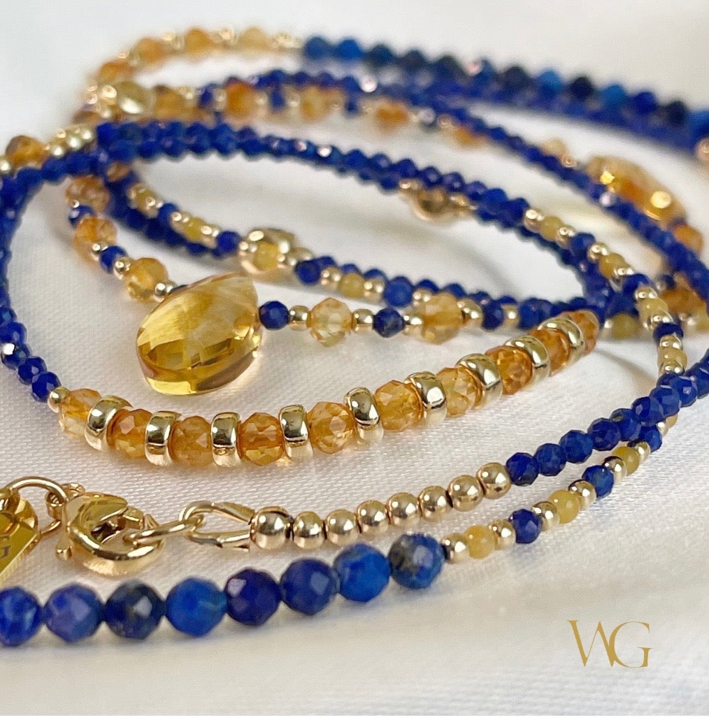 14k Gold Filled Waist Chain – Lapis & Citrine Bead Detail