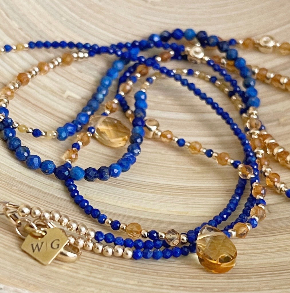 14k Gold Filled Waist Chain – Lapis & Citrine Bead Detail