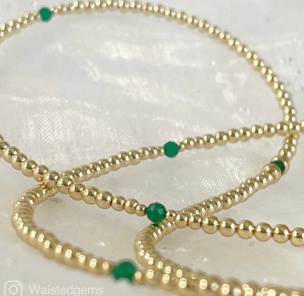 14k Solid Gold Waist Beads – Emerald Accent