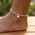 Heart Centered Charm Anklet - Sterling Silver - Down angle