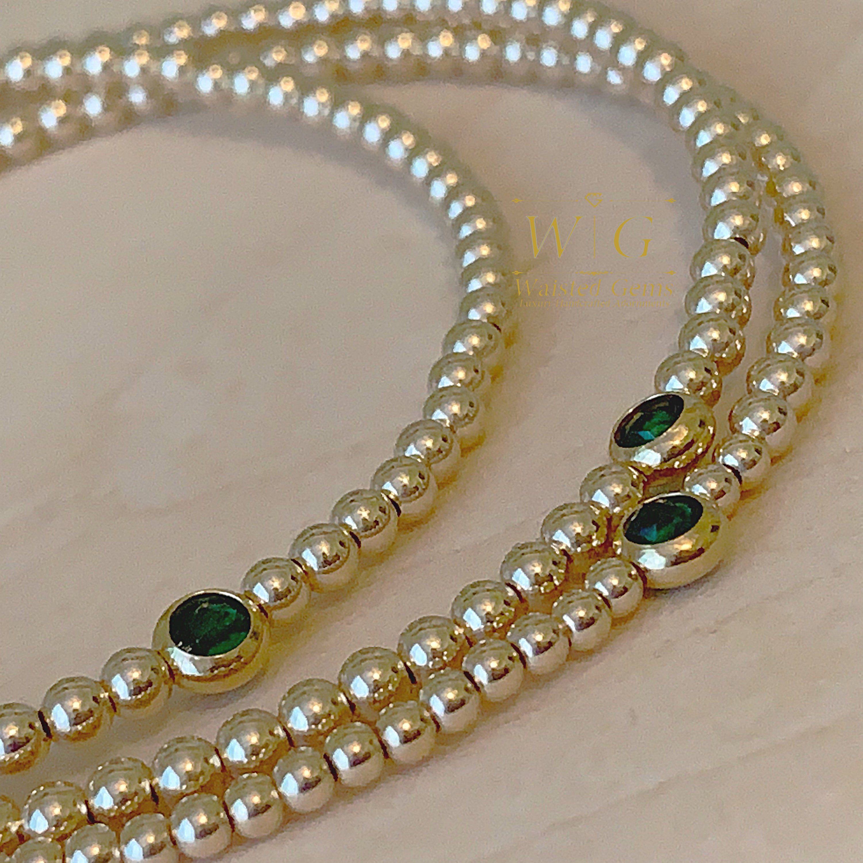 14k Gold Filled Waist Beads – Emerald Accent