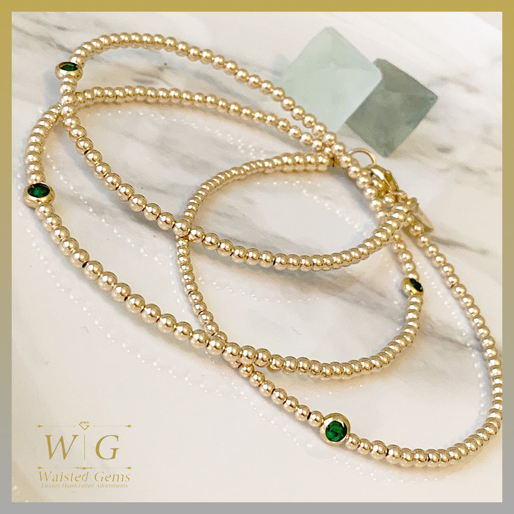 14k Gold Filled Waist Beads – Emerald Accent