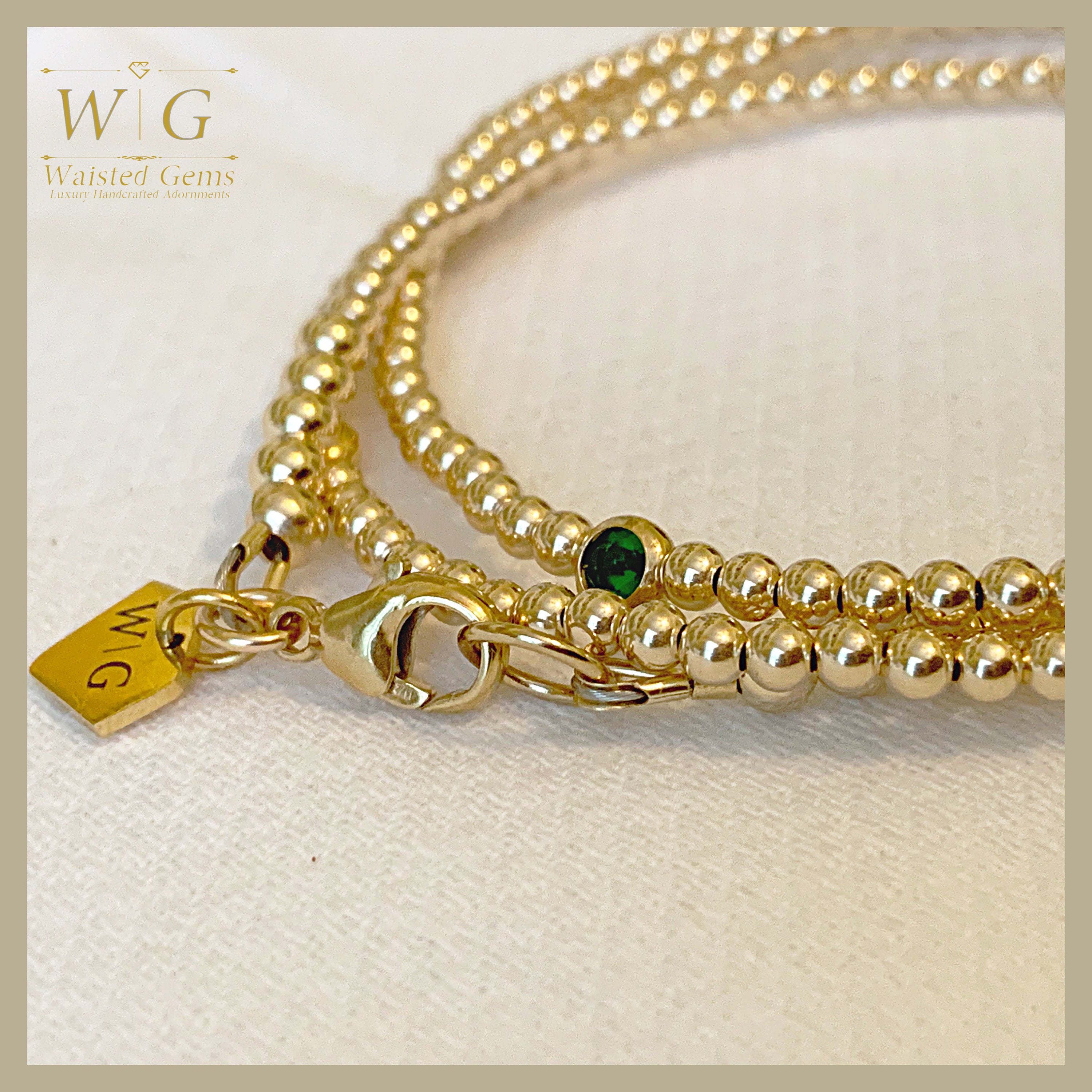 14k Gold Filled Waist Beads – Emerald Accent