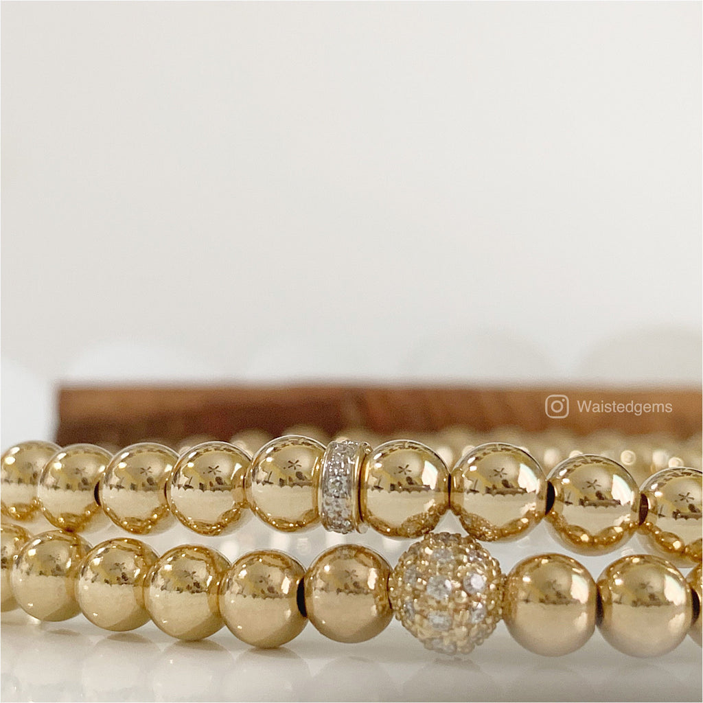 14k Solid Gold Bracelet – Diamond Accent Rondelle