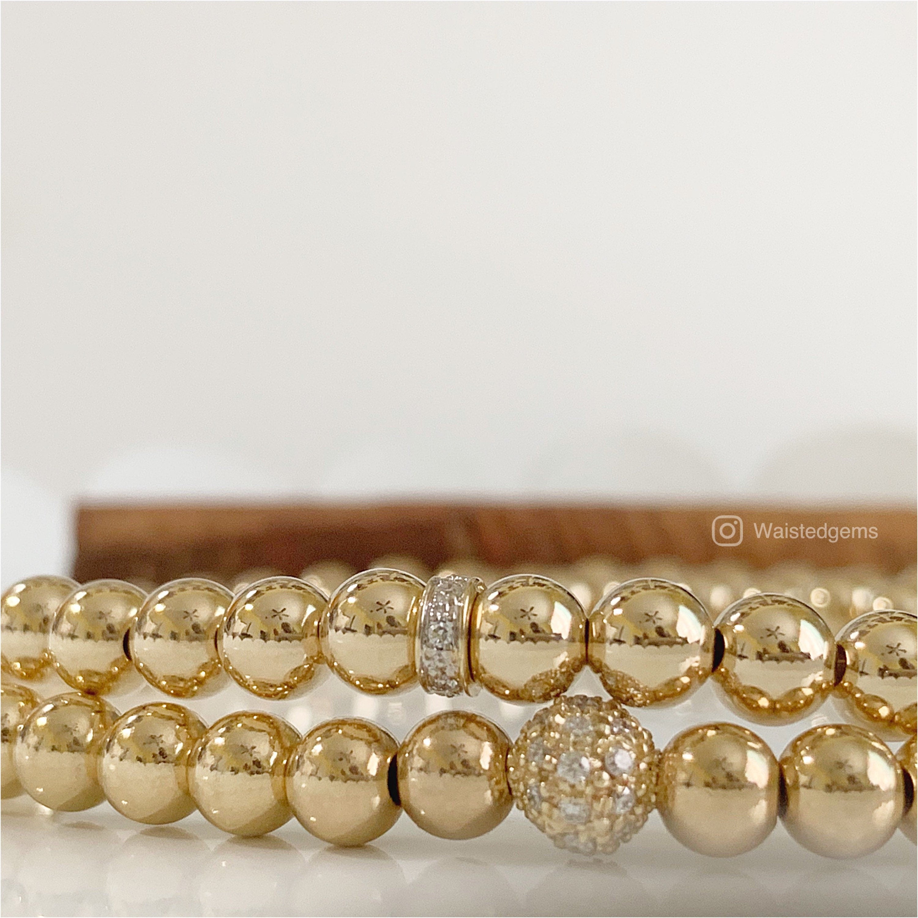 14k Solid Gold Bracelet – Diamond Accent Rondelle