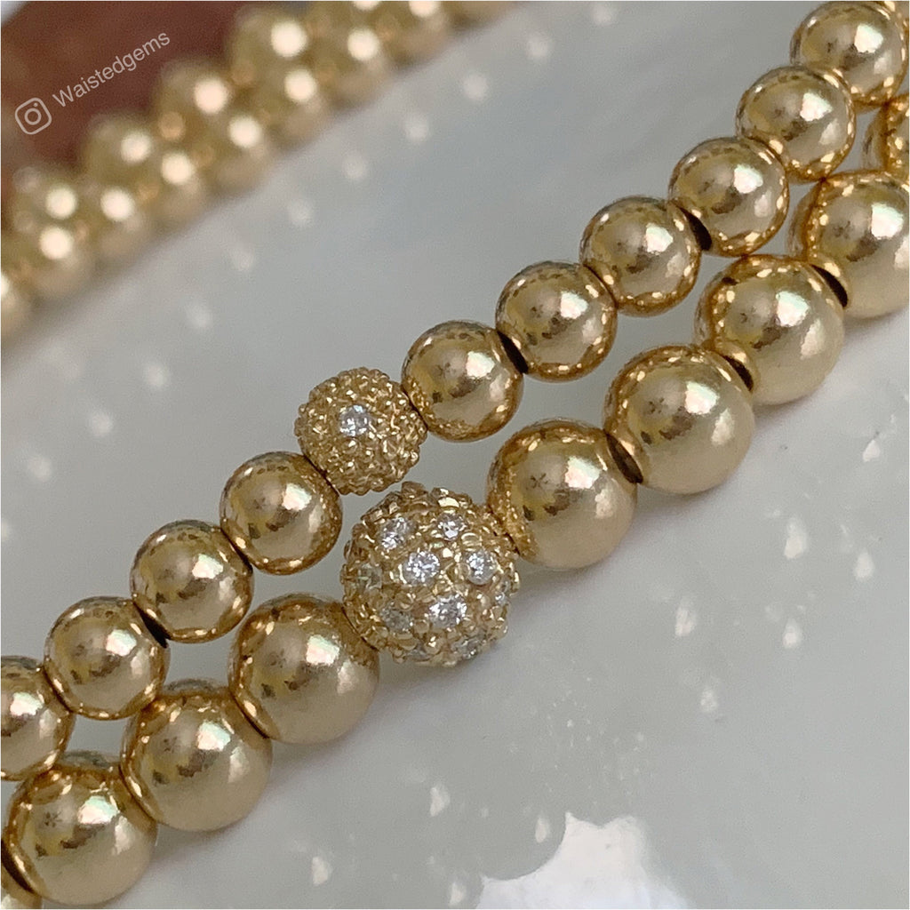 14k Solid Gold Bracelet – Diamond Accent Rondelle