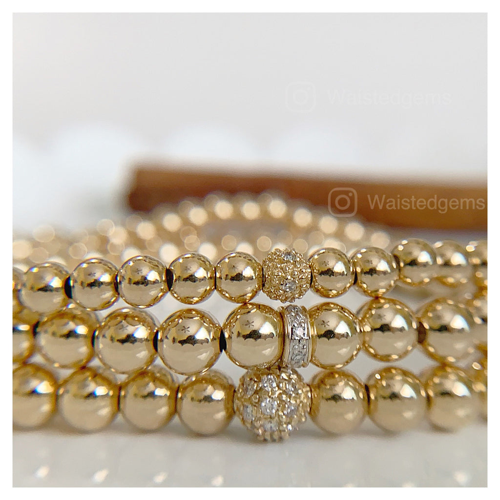 14k Solid Gold Bracelet – Diamond Accent Rondelle