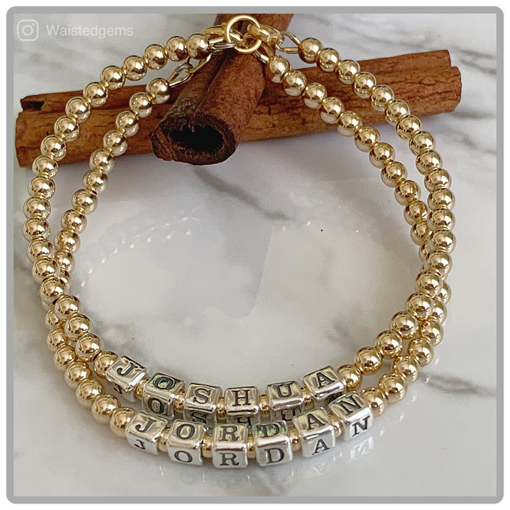 14k Gold Filled Name Bracelet stacked