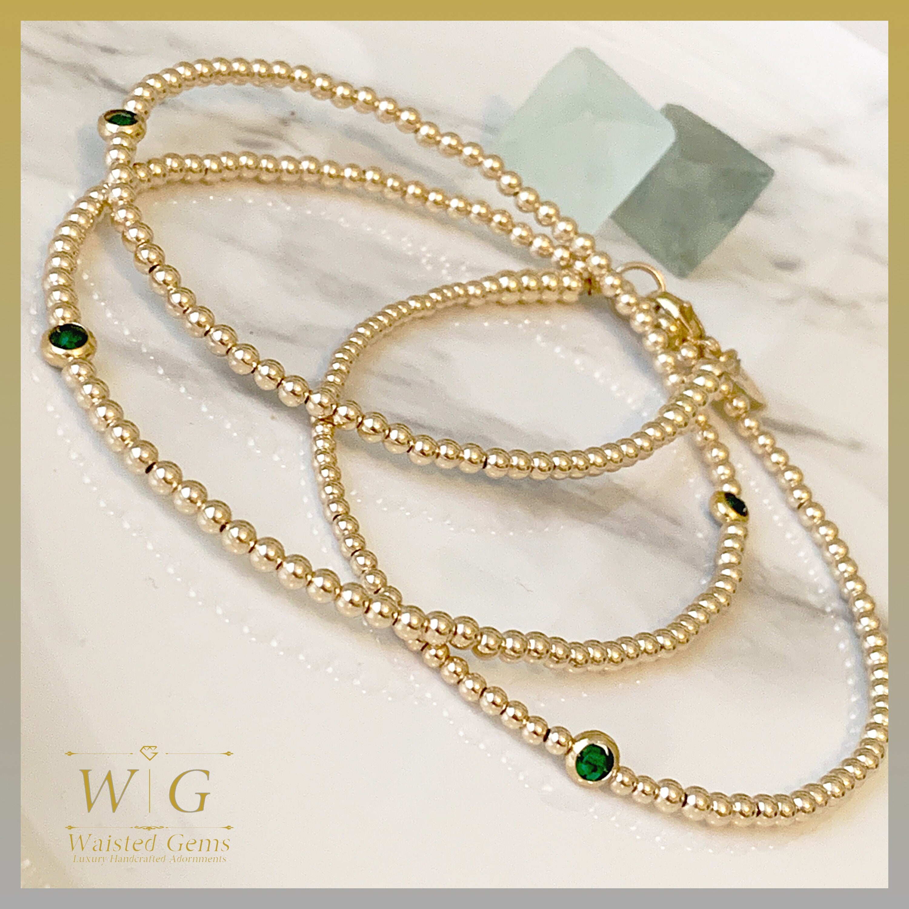 14k Gold Filled Waist Beads – Emerald Accent