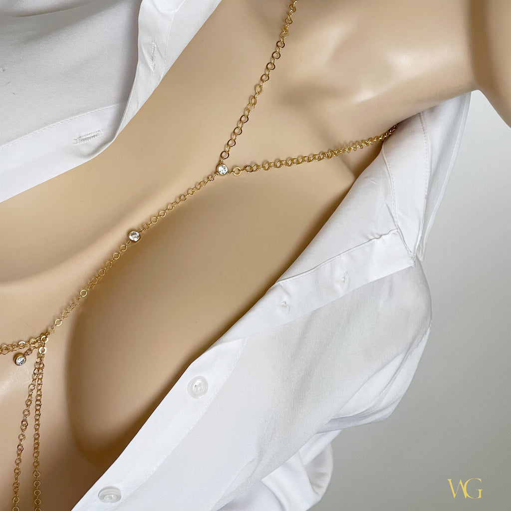14k Gold Filled Body Chain – White Topaz Accent