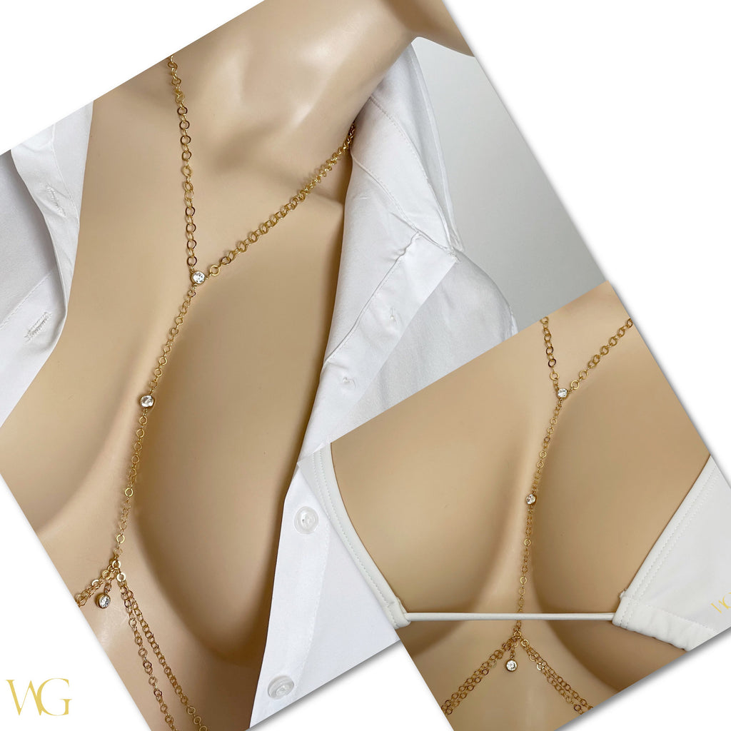 14k Gold Filled Body Chain – White Topaz Accent