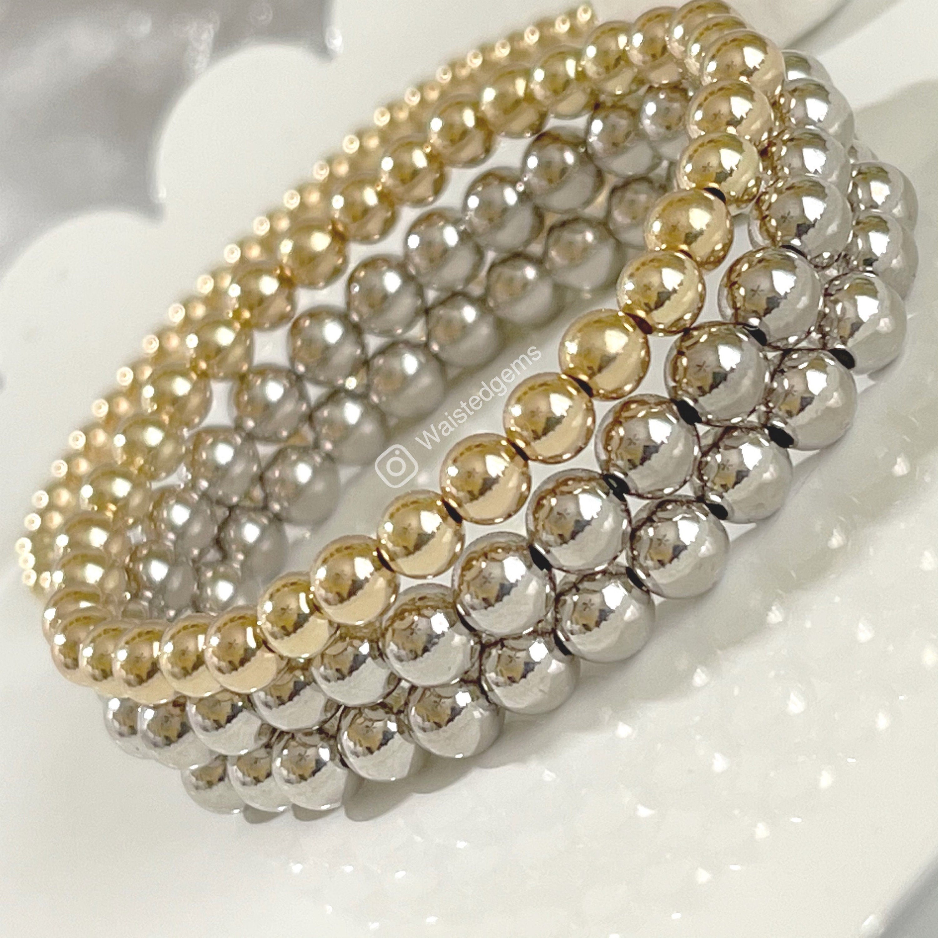 14k Solid Gold Bead Stretch Bracelet