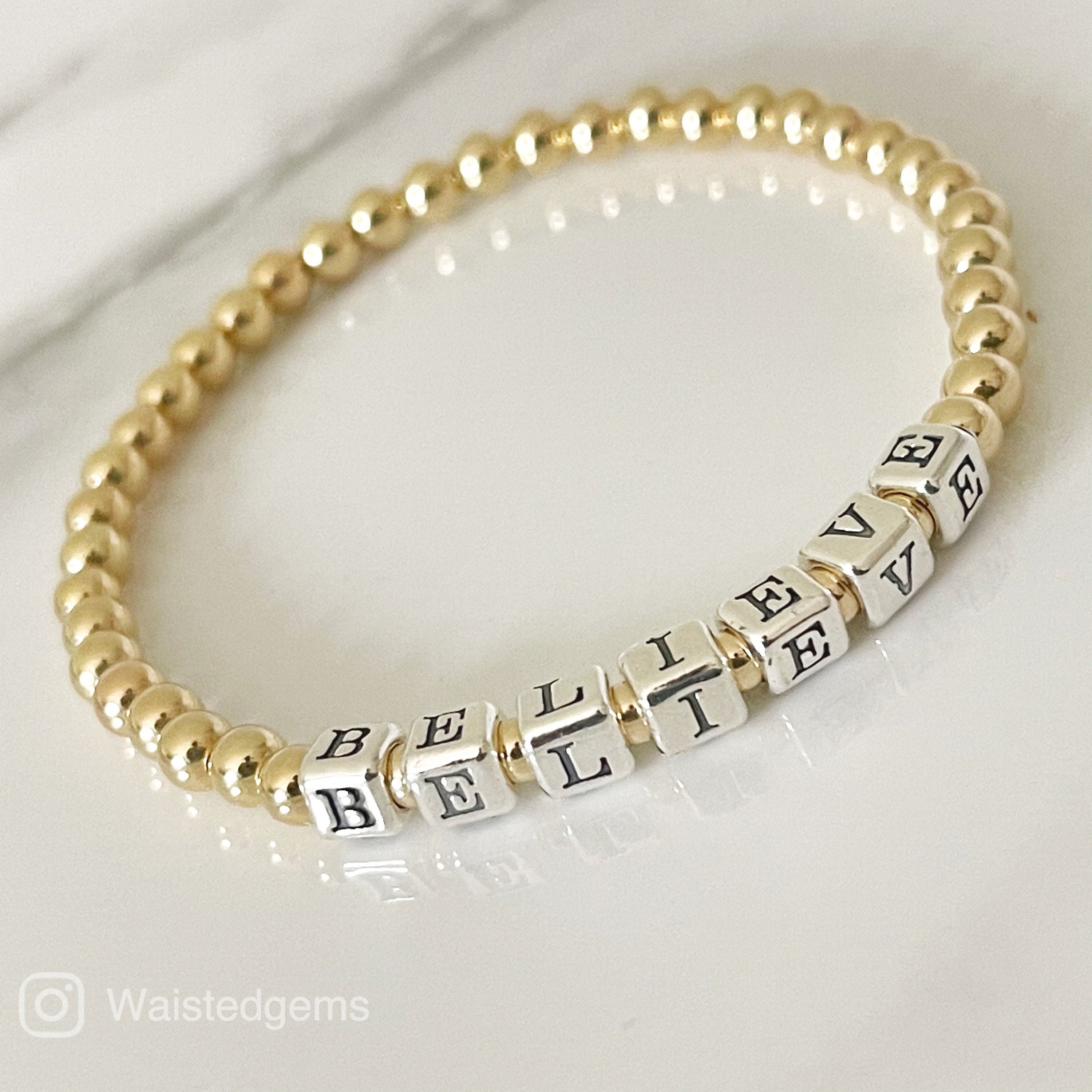 14k Gold Filled Beaded Name Bracelet Custom Sterling Silver Letter