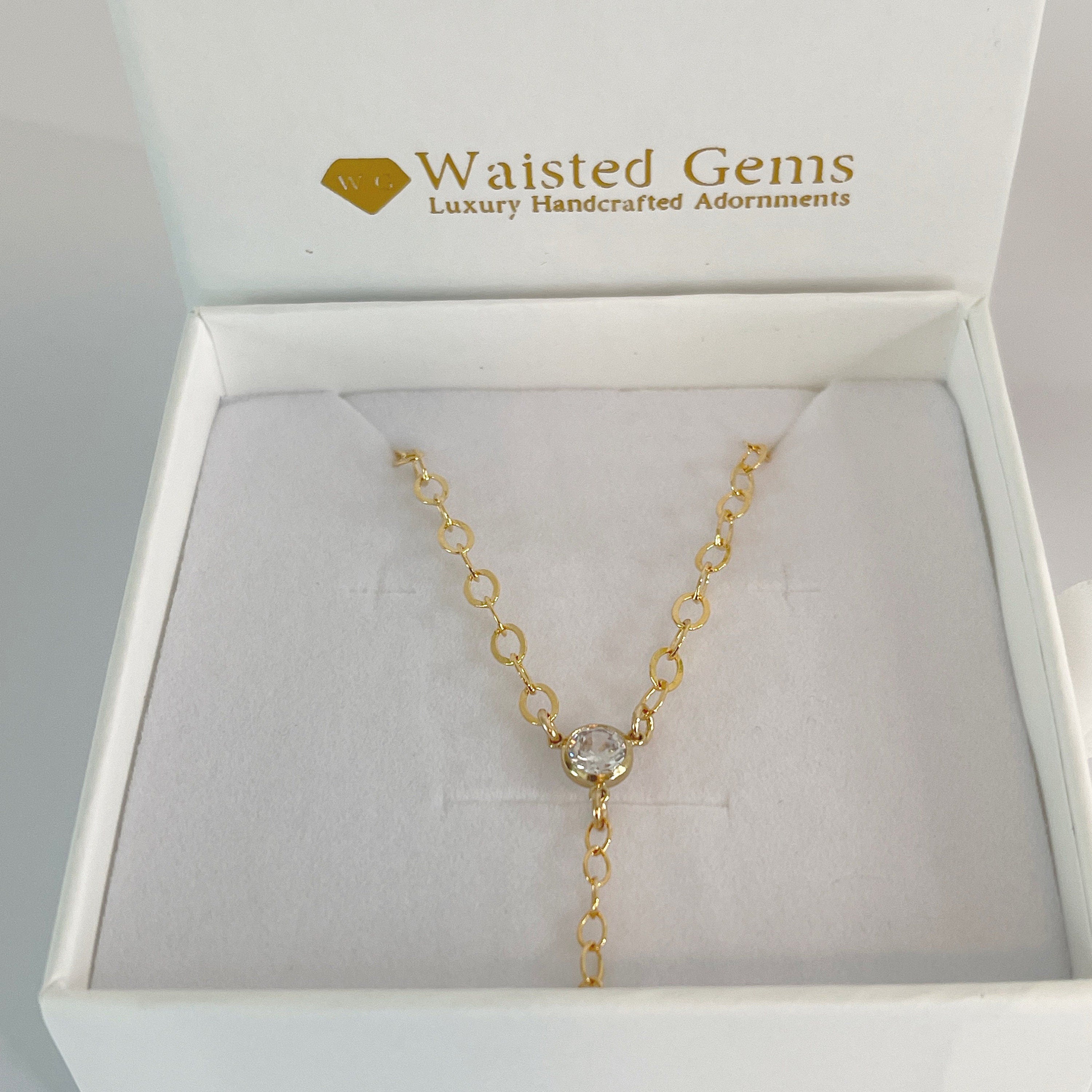 14k Gold Filled Body Chain – White Topaz Accent