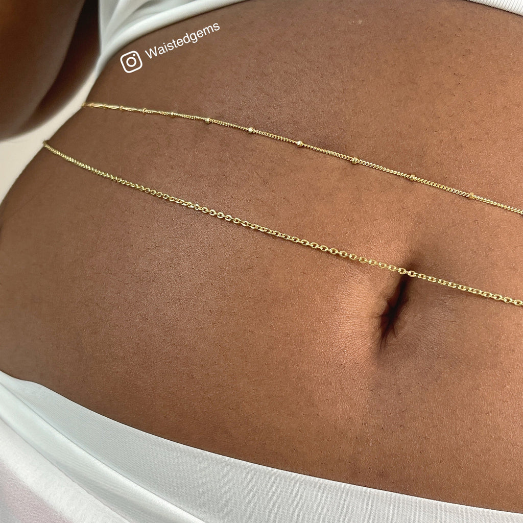 14k Solid Gold Beaded Waist Chain detail
