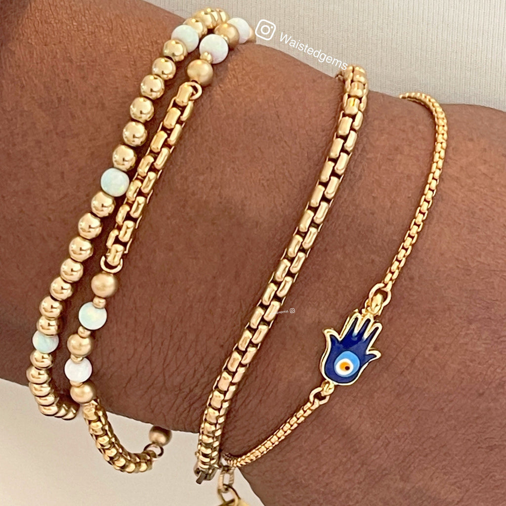 14k Gold Rounded Box Chain Bracelet - Venetian Style