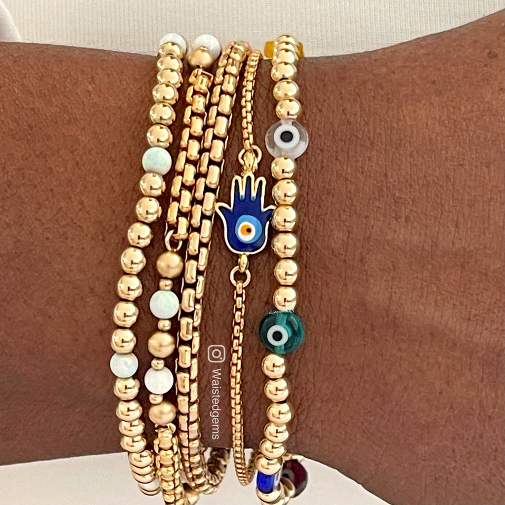 14k Gold Rounded Box Chain Bracelet - Venetian Style