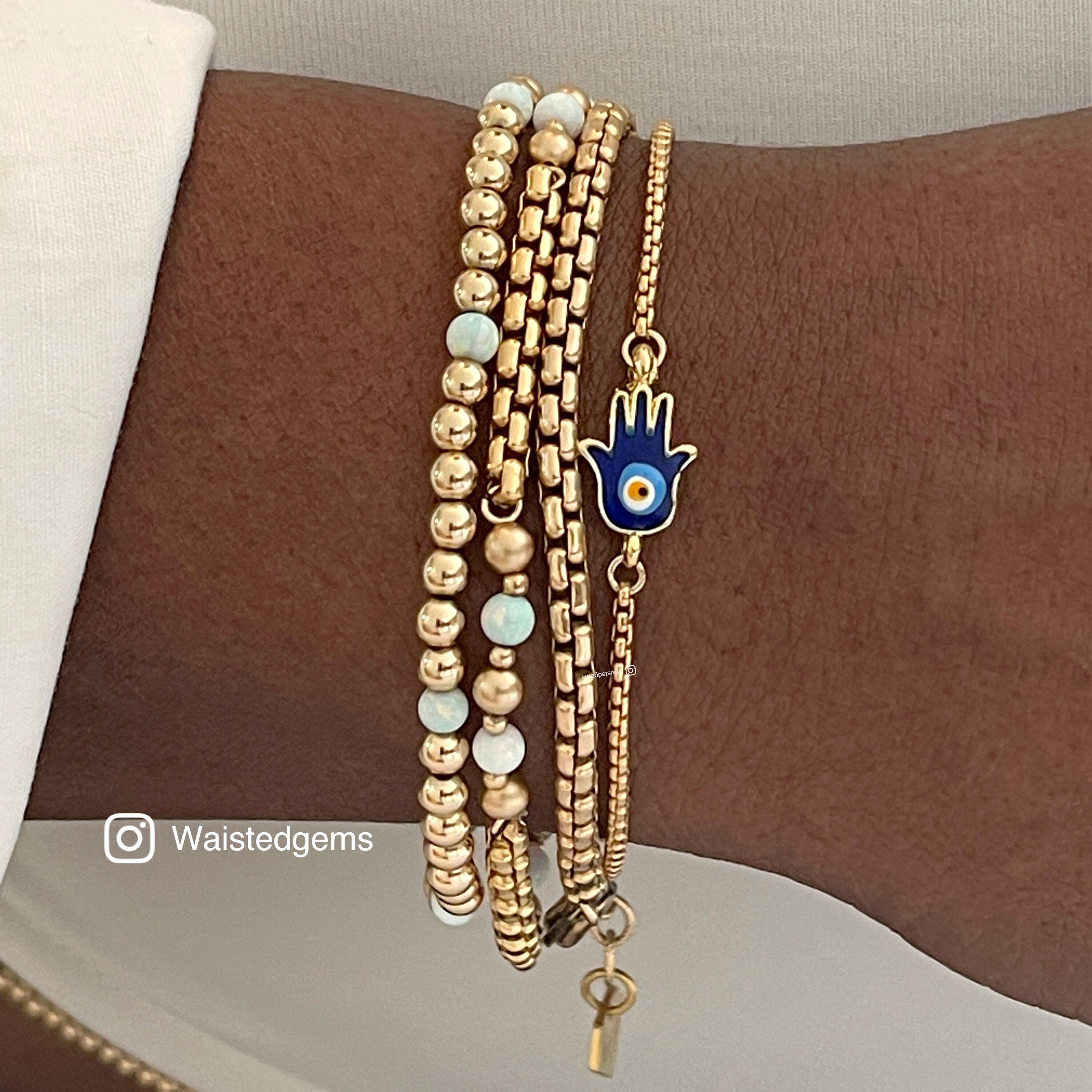 14k Gold Rounded Box Chain Bracelet - Venetian Style