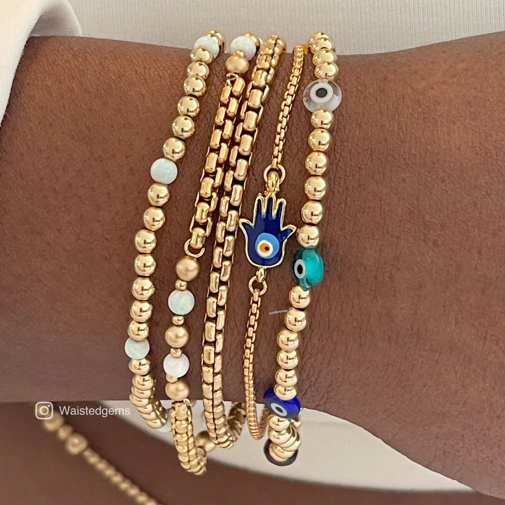 14k Gold Rounded Box Chain Bracelet - Venetian Style