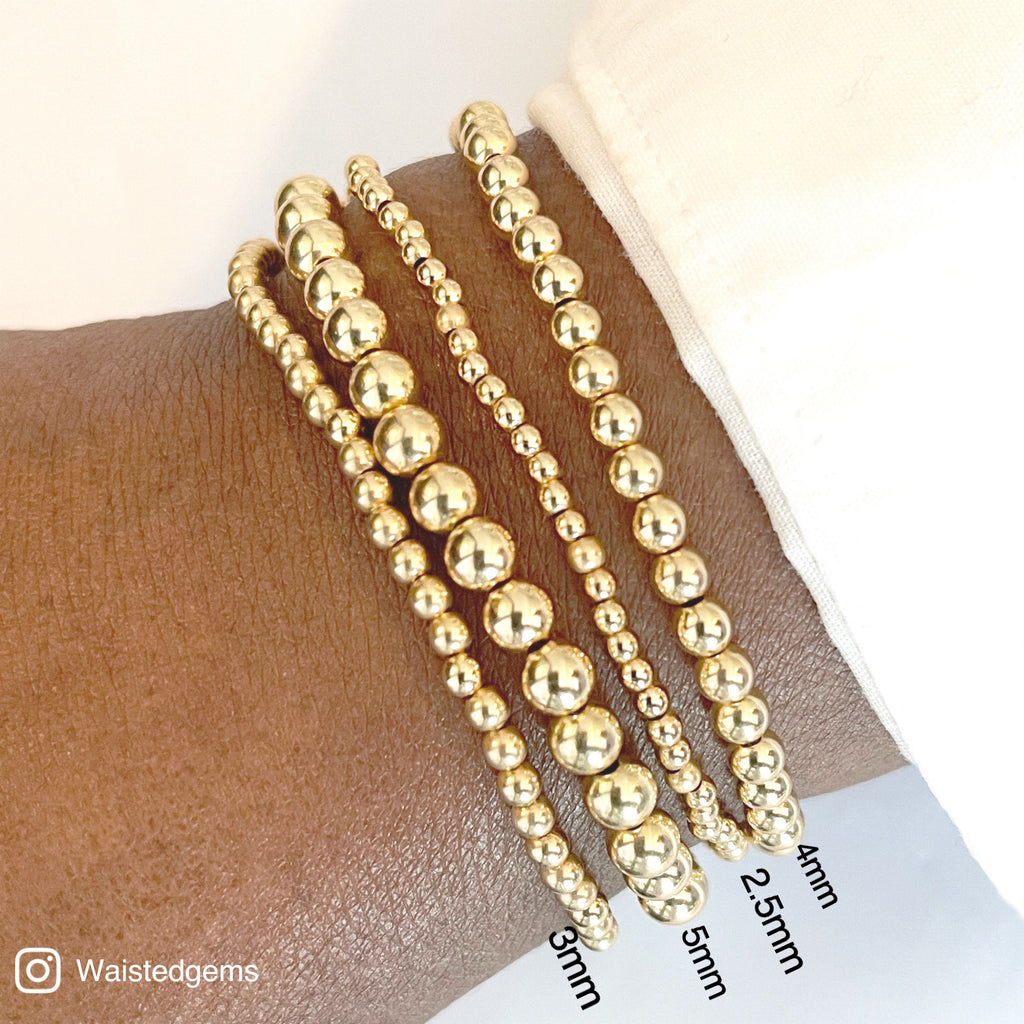 10k Gold Beaded Bracelet Set: