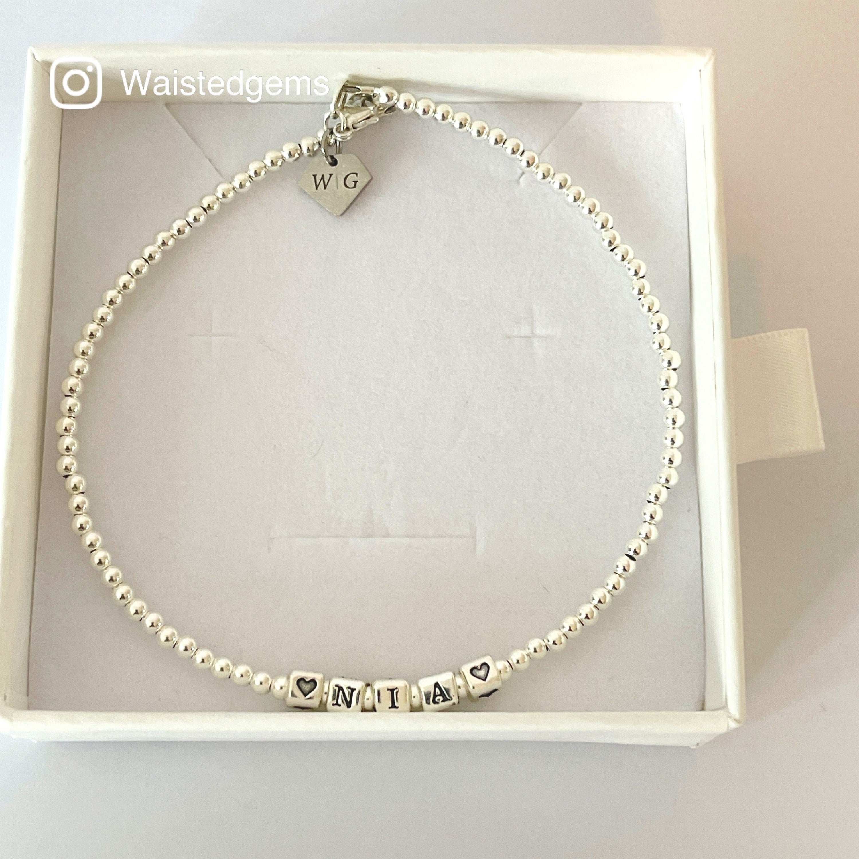 Sterling Silver Name Anklet – Custom Beaded Monogram