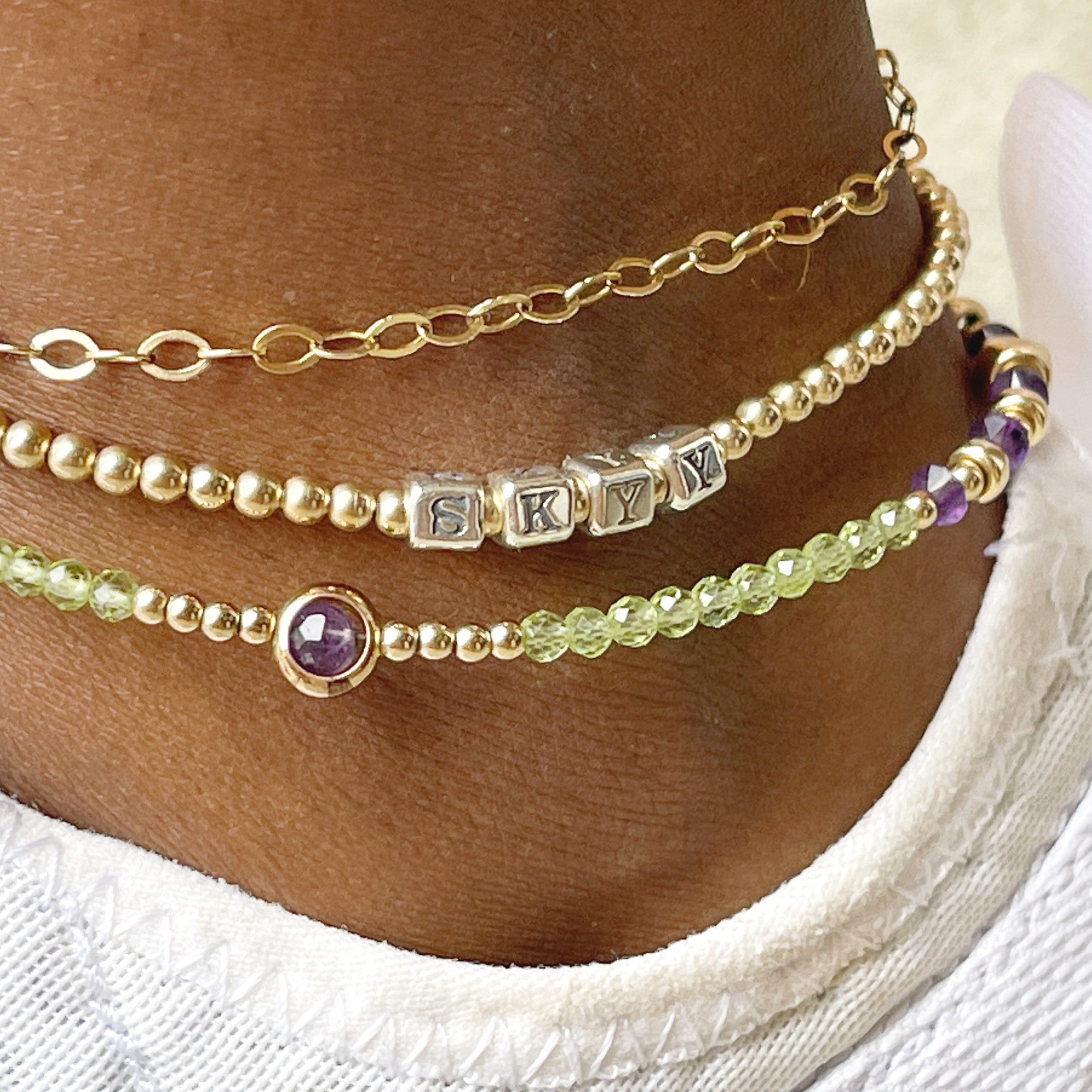 14k Gold Filled Name Anklet – Two-Tone Custom Beaded Monogram
