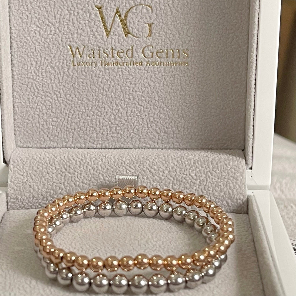 14k Solid Gold Bead Stretch Bracelet