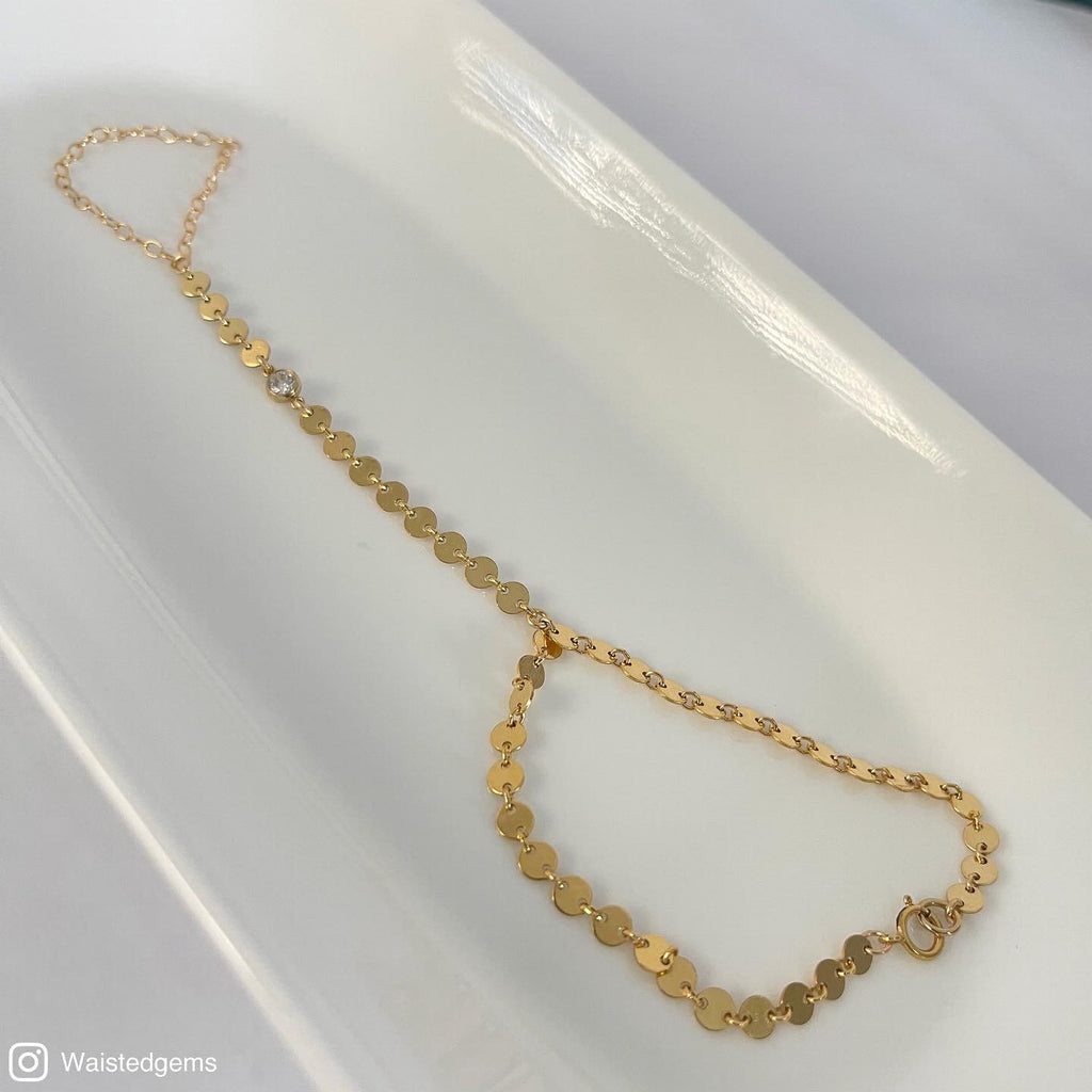 14k Gold Filled Hand Chain Bracelet – Disk Detail