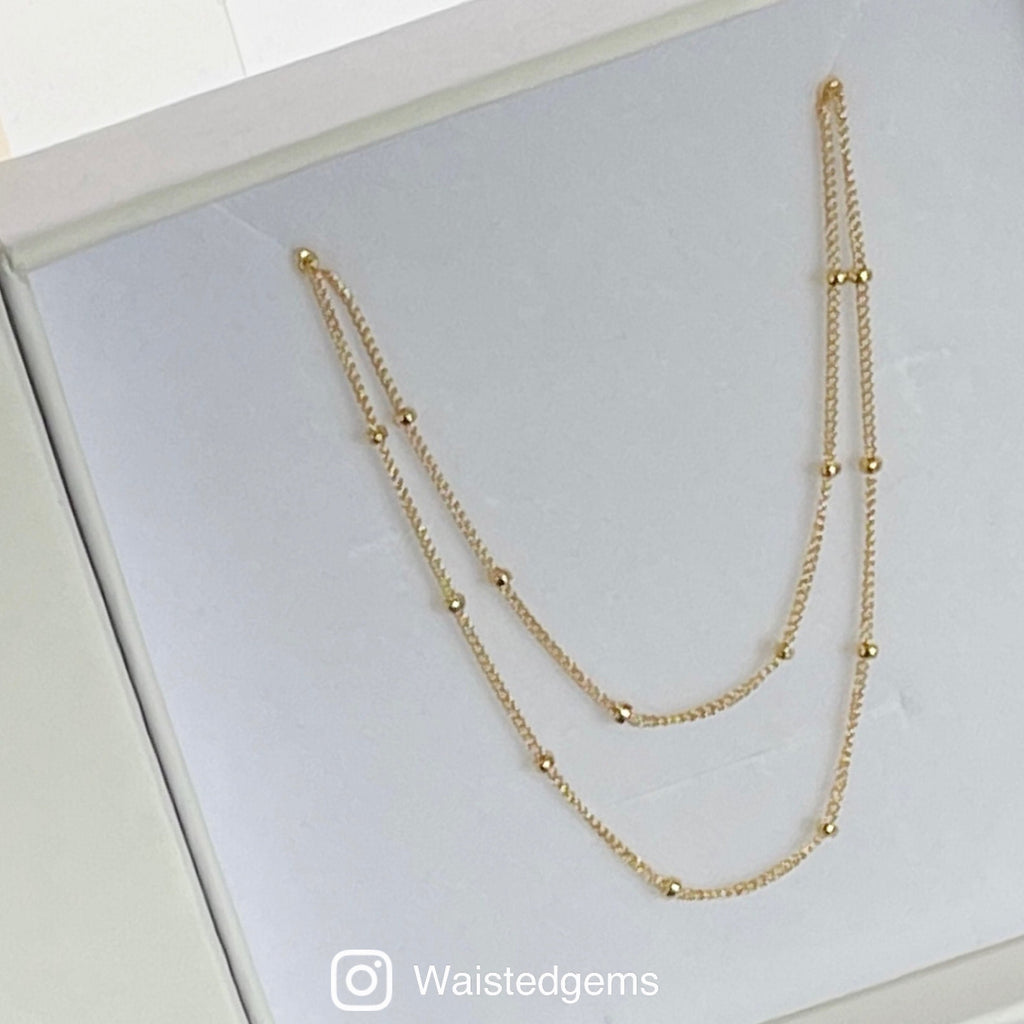 14k Solid Gold Beaded Waist Chain Dainty Belly Gems