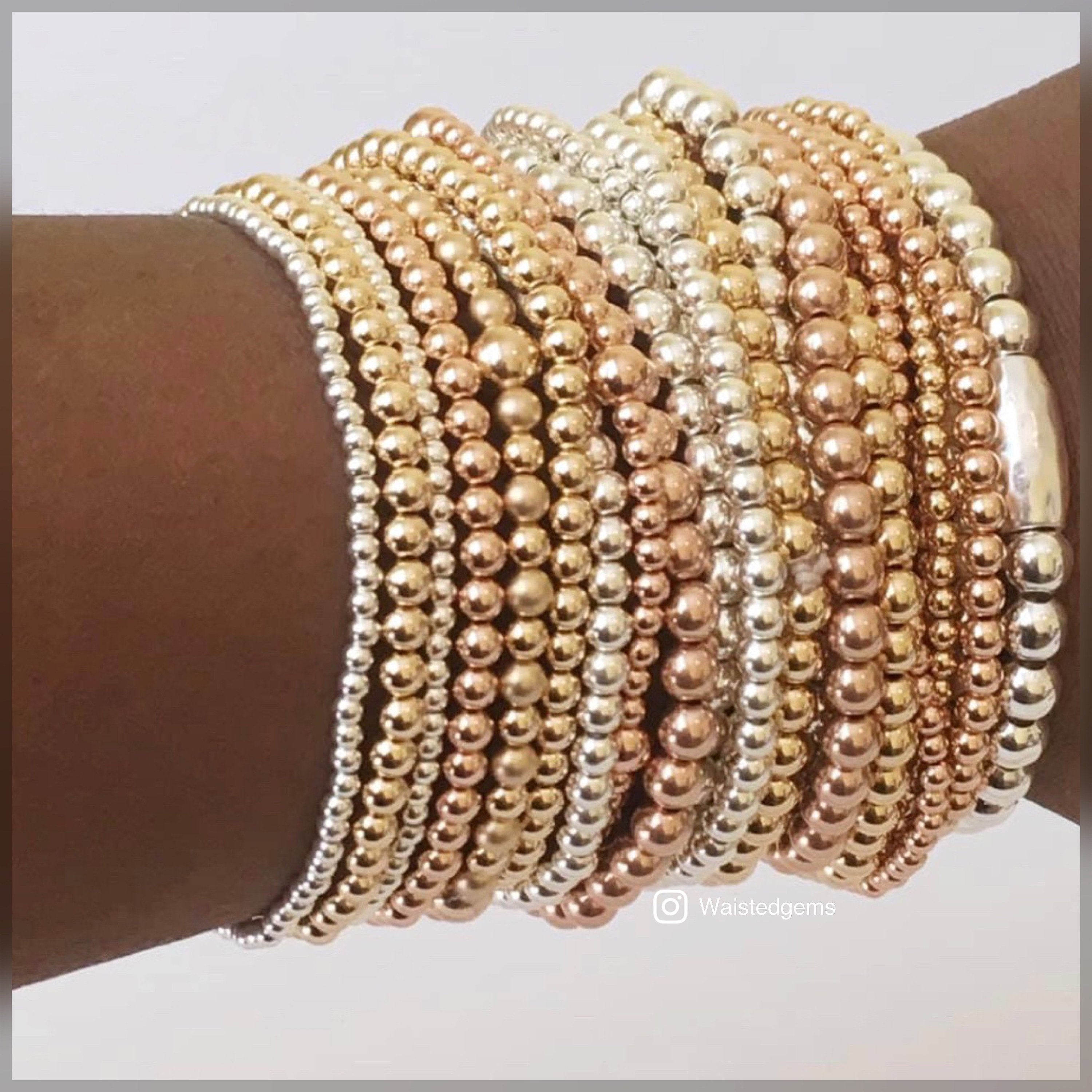 10k Gold Beaded Bracelet Set: