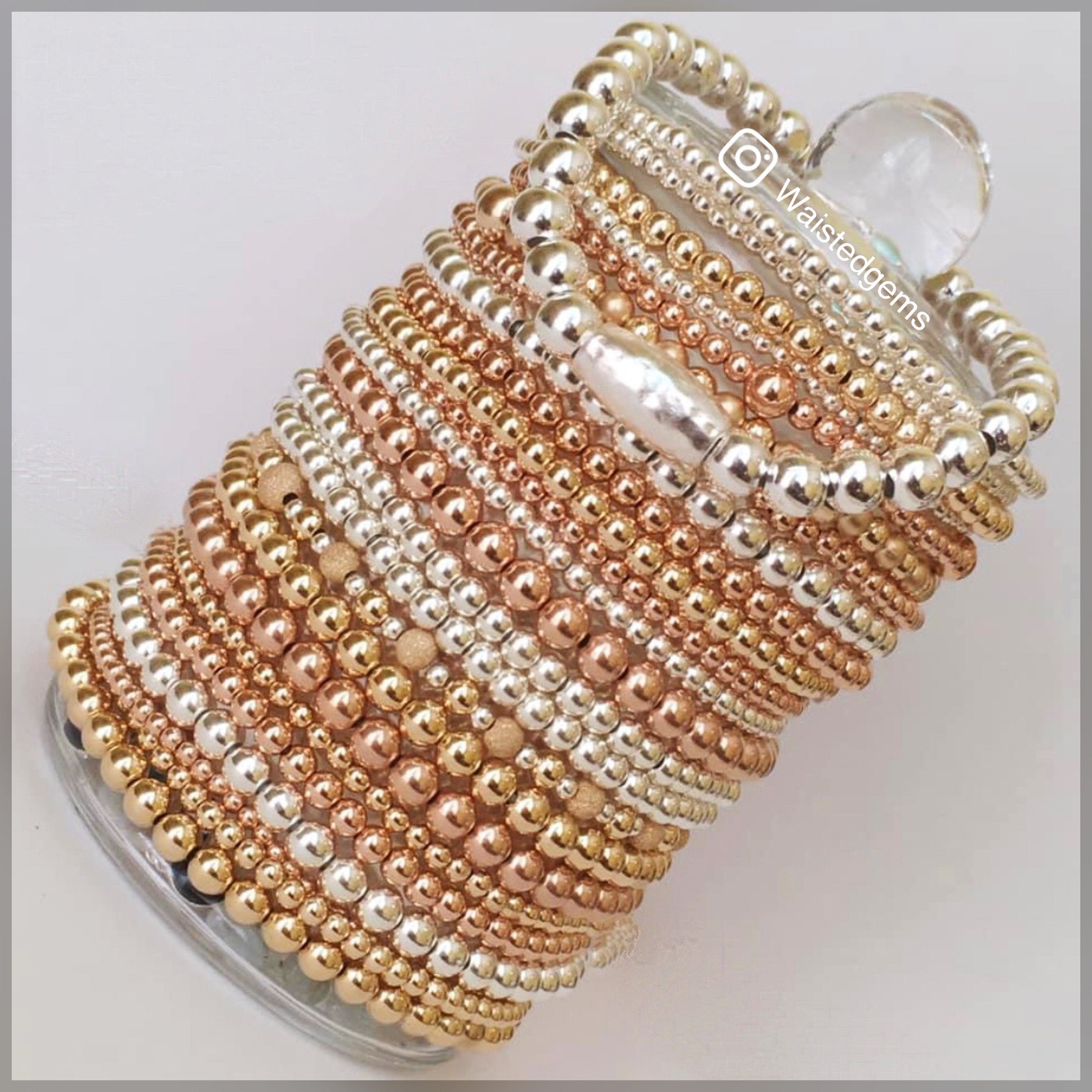 10k Gold Beaded Bracelet Set:
