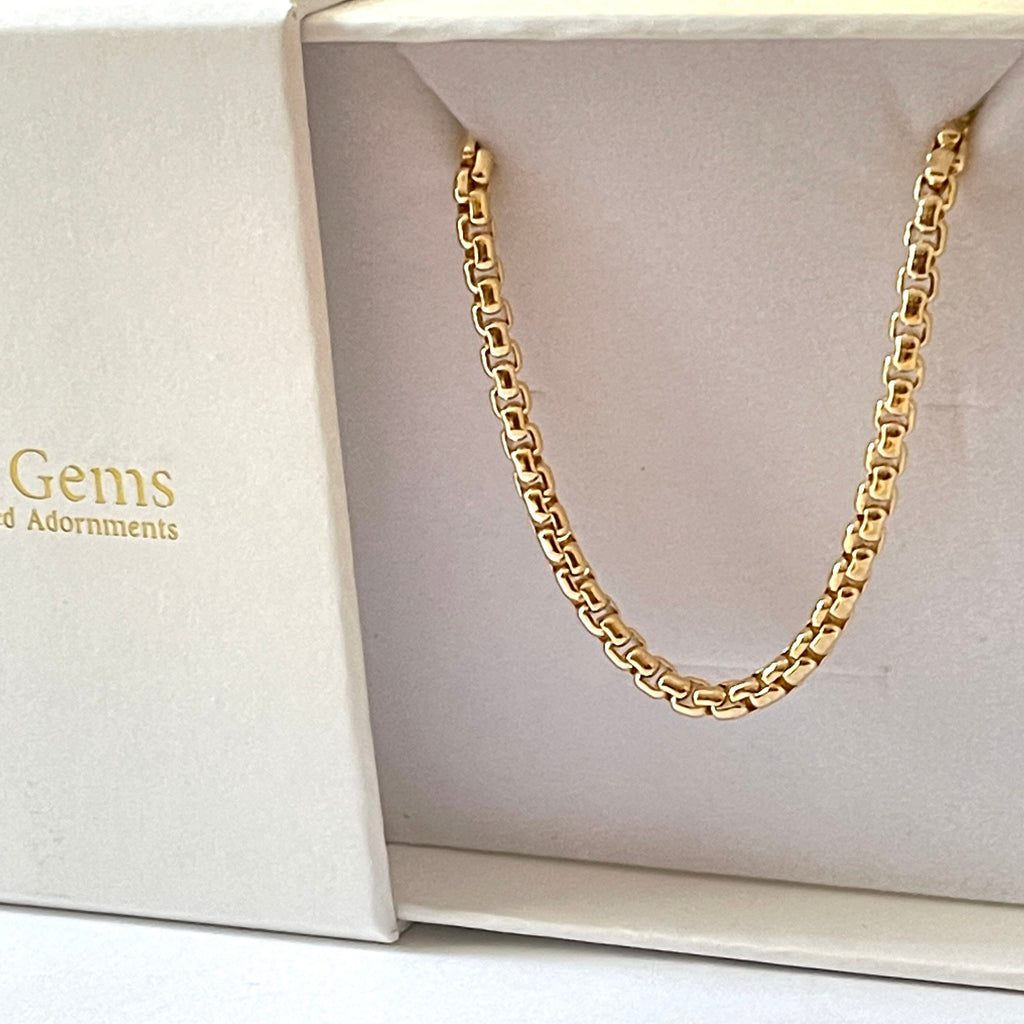 14k Gold Rounded Box Chain Bracelet - Venetian Style