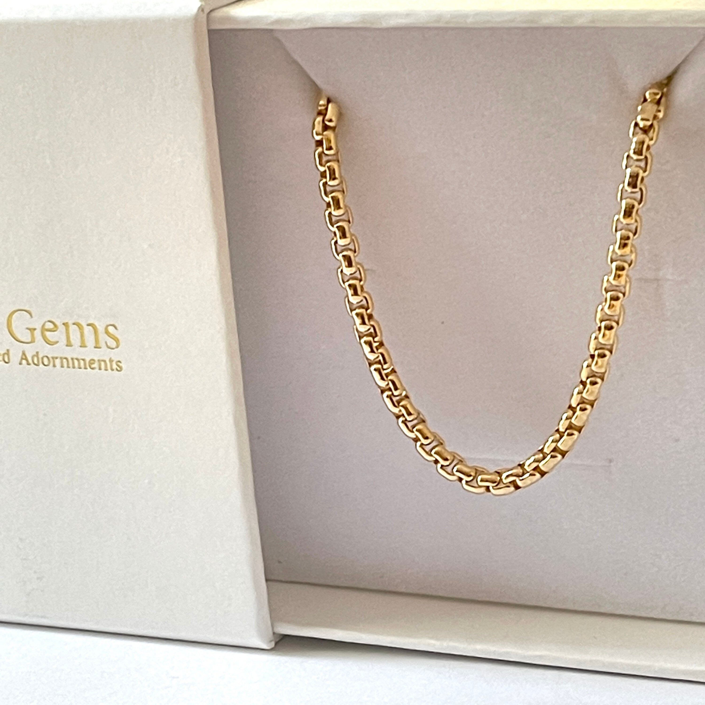 14k Gold Rounded Box Chain Bracelet - Venetian Style