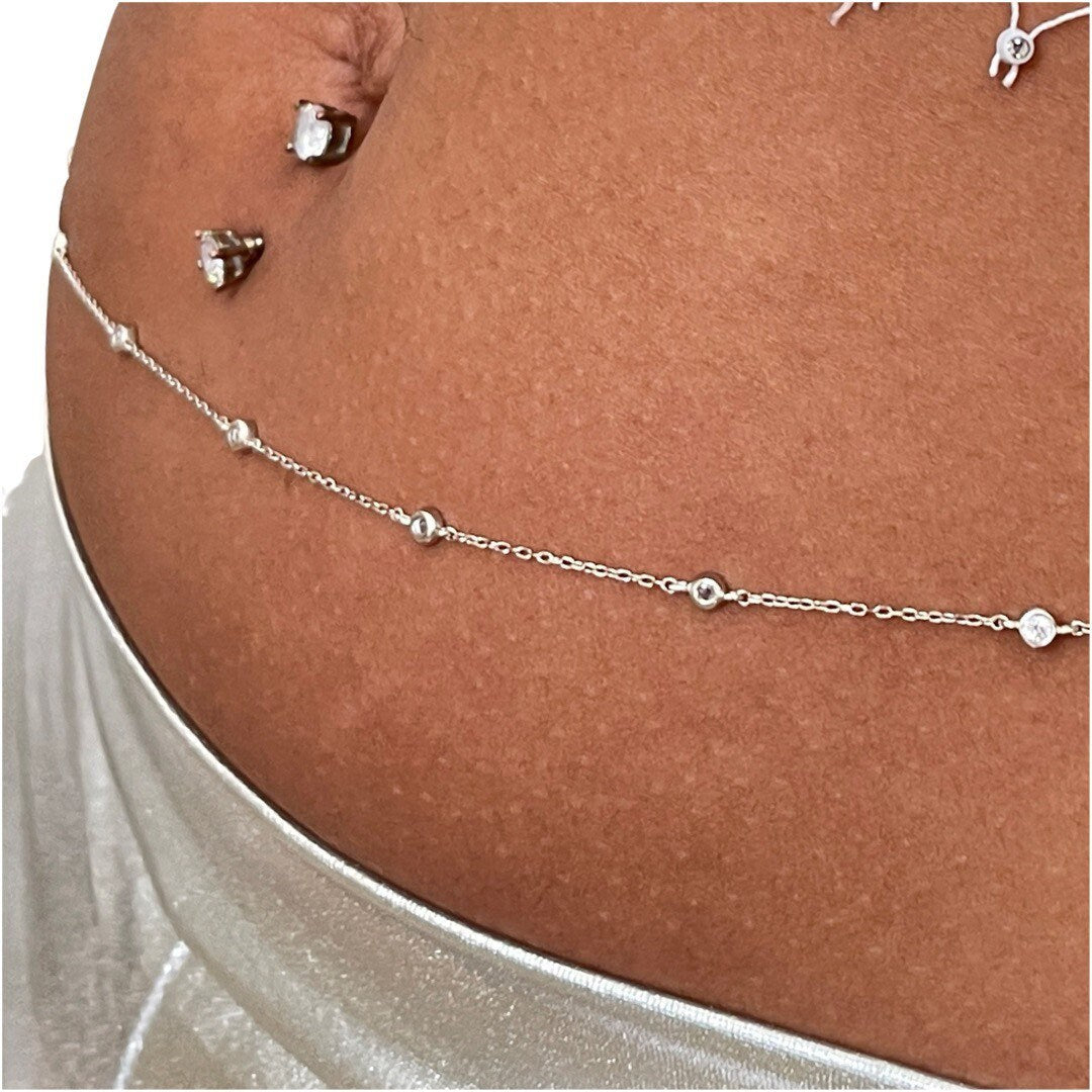 Sterling Silver Waist Chain – CZ Detail