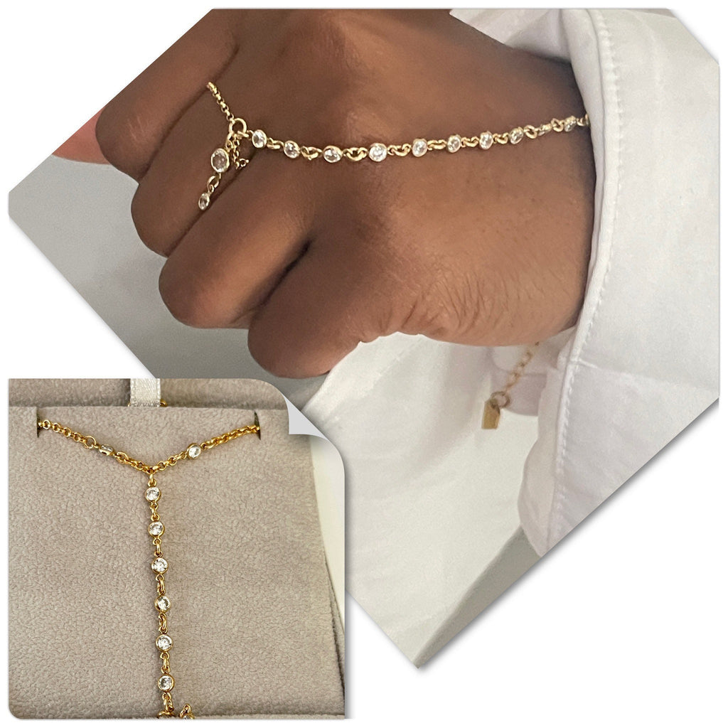 Emerald Bezel Set Hand Chain worn