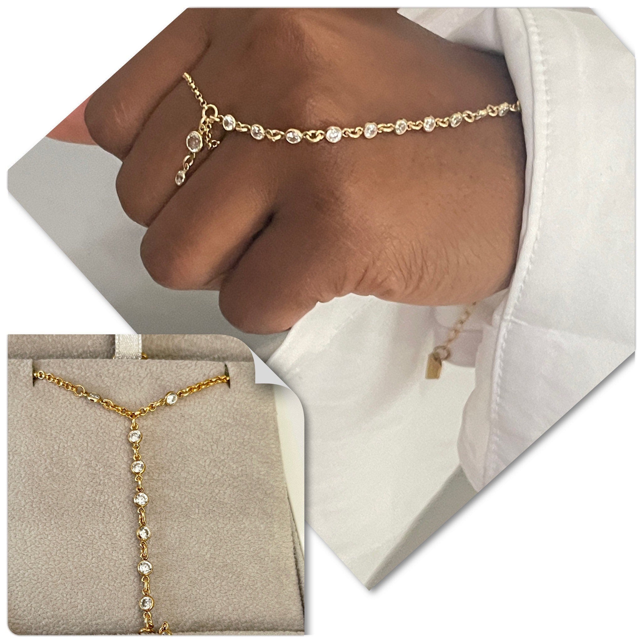 Emerald Bezel Set Hand Chain worn