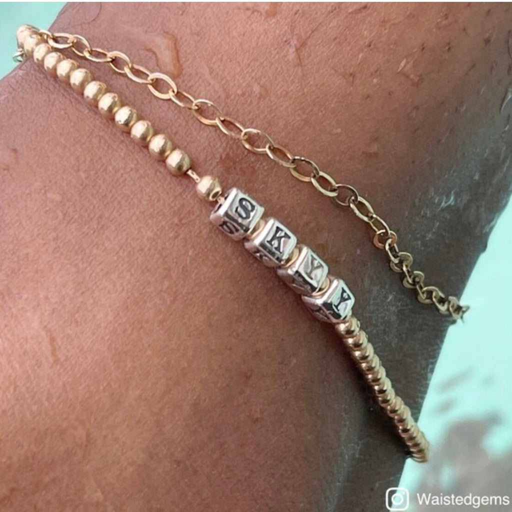 14k Solid Gold Beaded Name Bracelet
