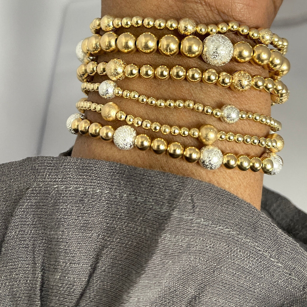 Gold-Filled Beaded Bracelet Set Two-Tone Stacking Bracelets