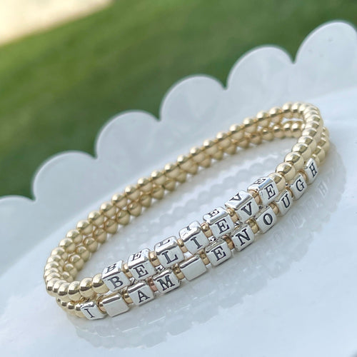 Custom Gold-Filled Beaded Stretch Bracelet Personalized Name Bracelet