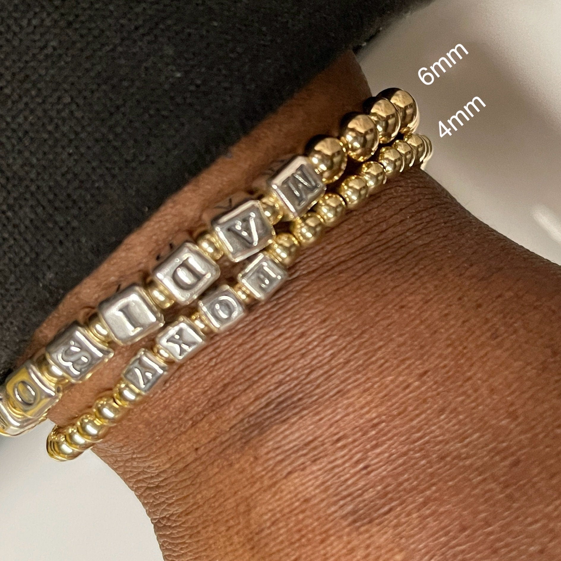 Gold Bead Name Bracelet detail view