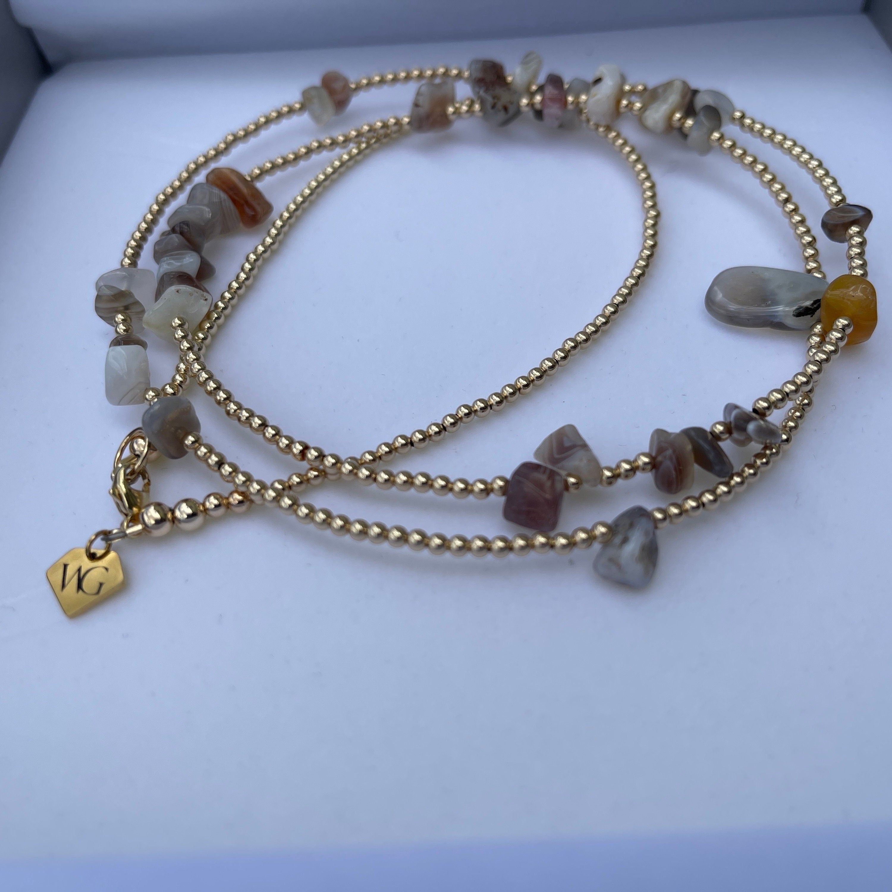 14k Gold Filled Waist Beads – Agate Chip Accent