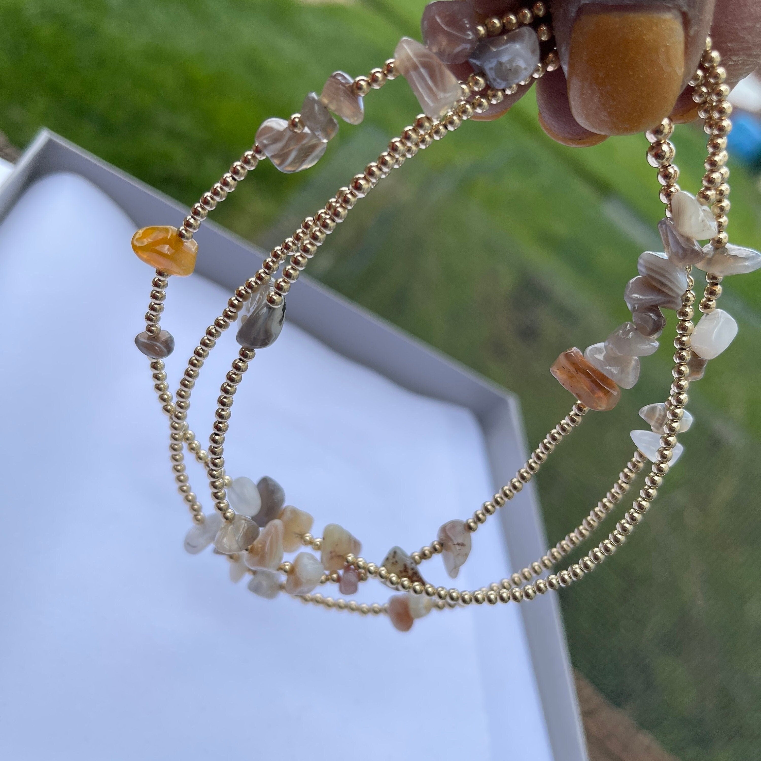 14k Gold Filled Waist Beads – Agate Chip Accent