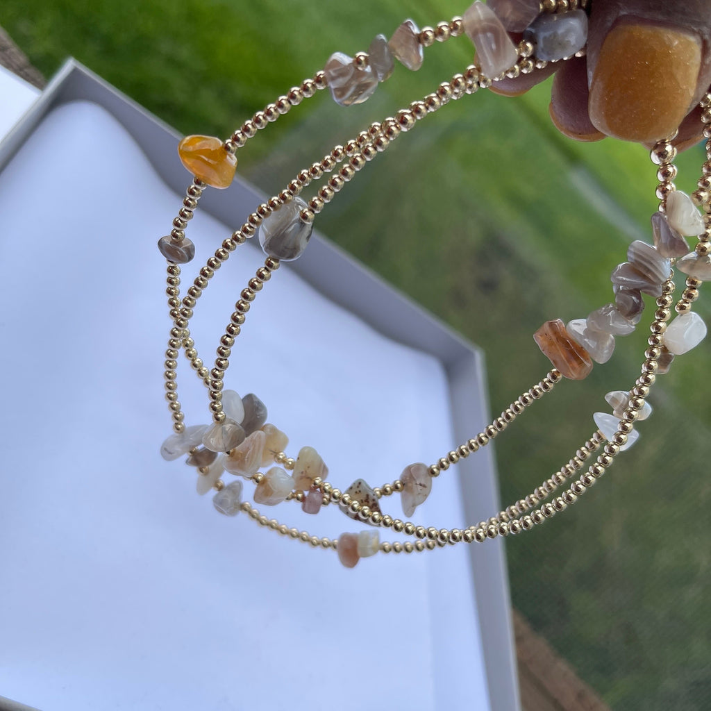 14k Gold Filled Waist Beads – Agate Chip Accent