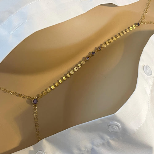14k Gold Filled Body Chain – Amethyst Crystal Accent