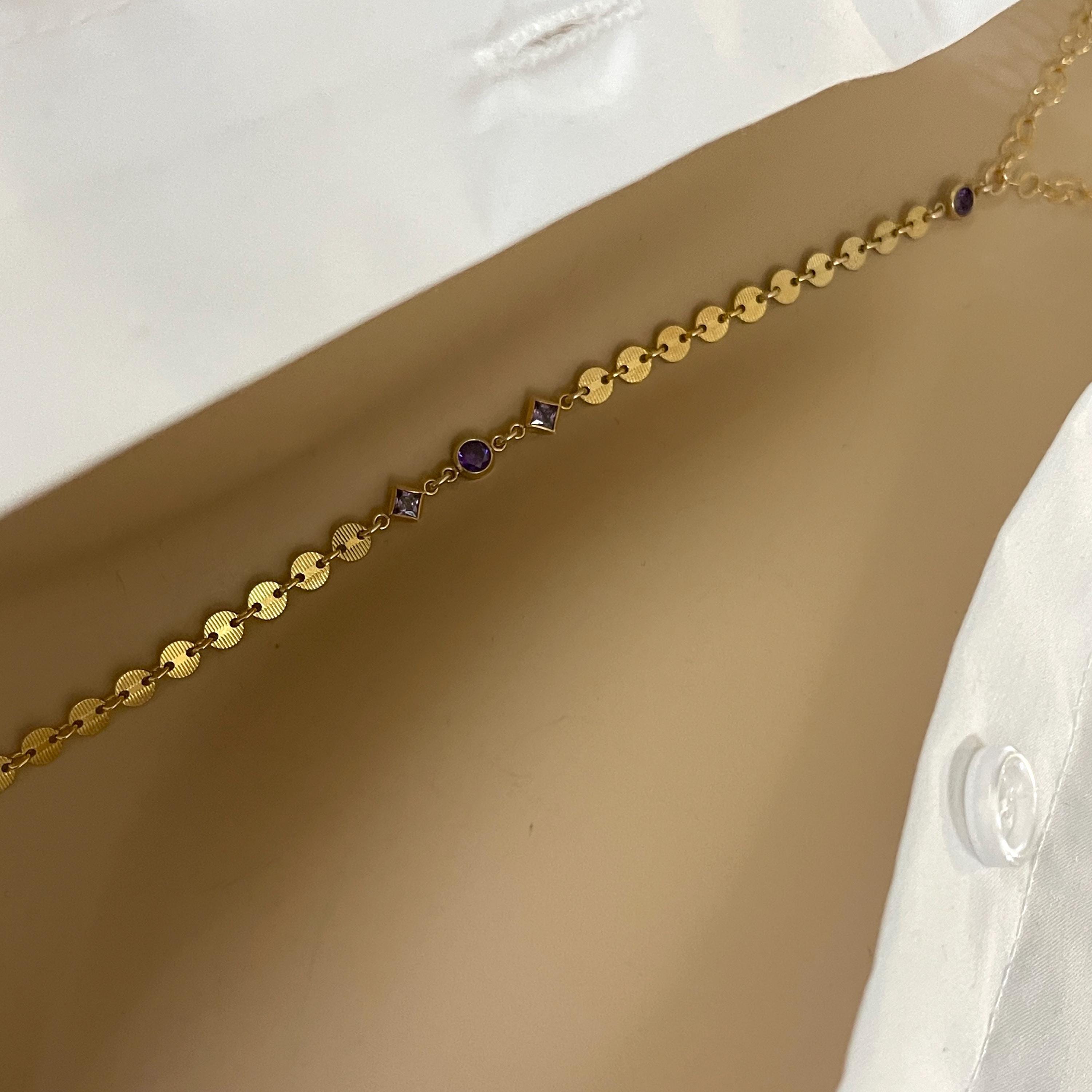 14k Gold Filled Body Chain – Amethyst Crystal Accent