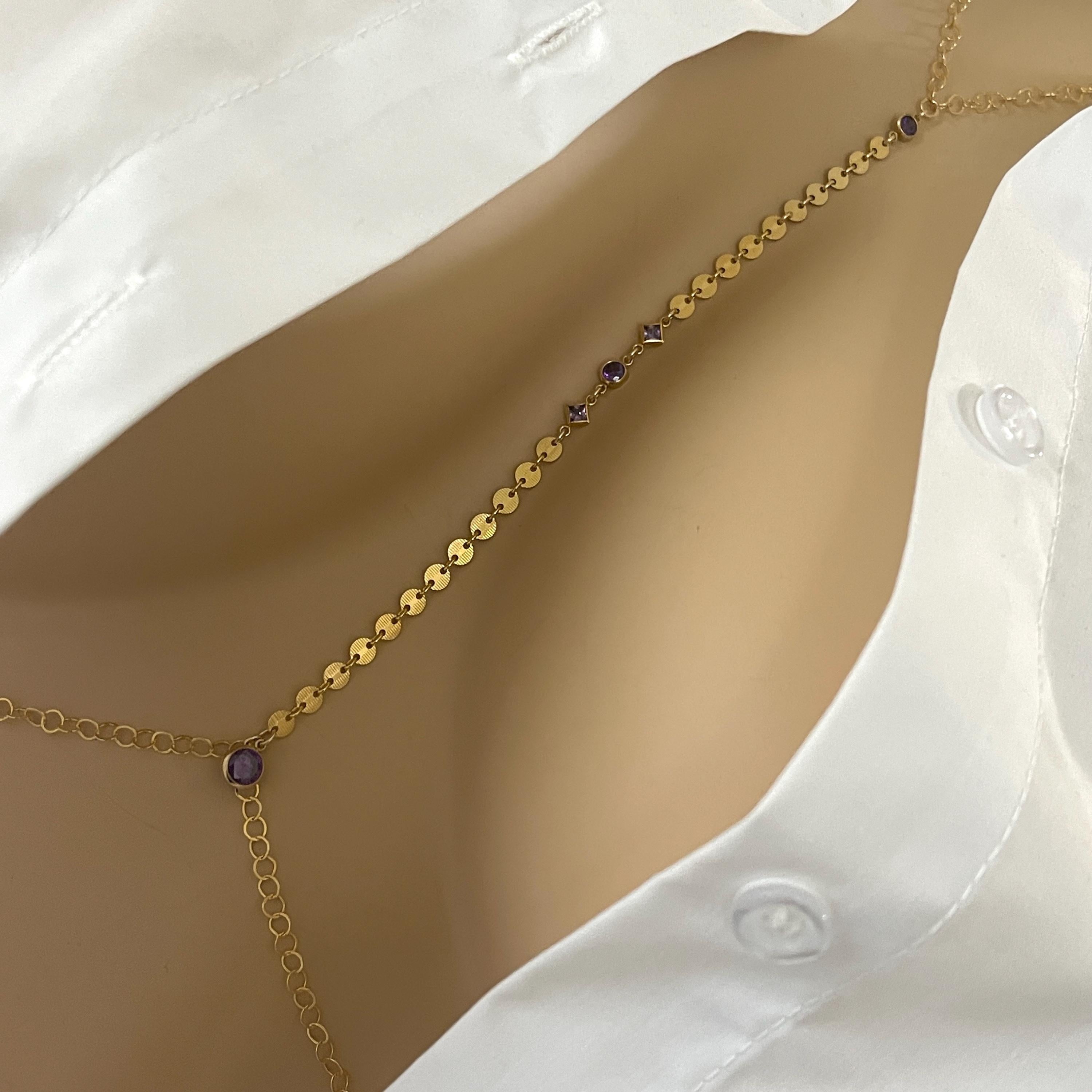 14k Gold Filled Body Chain – Amethyst Crystal Accent