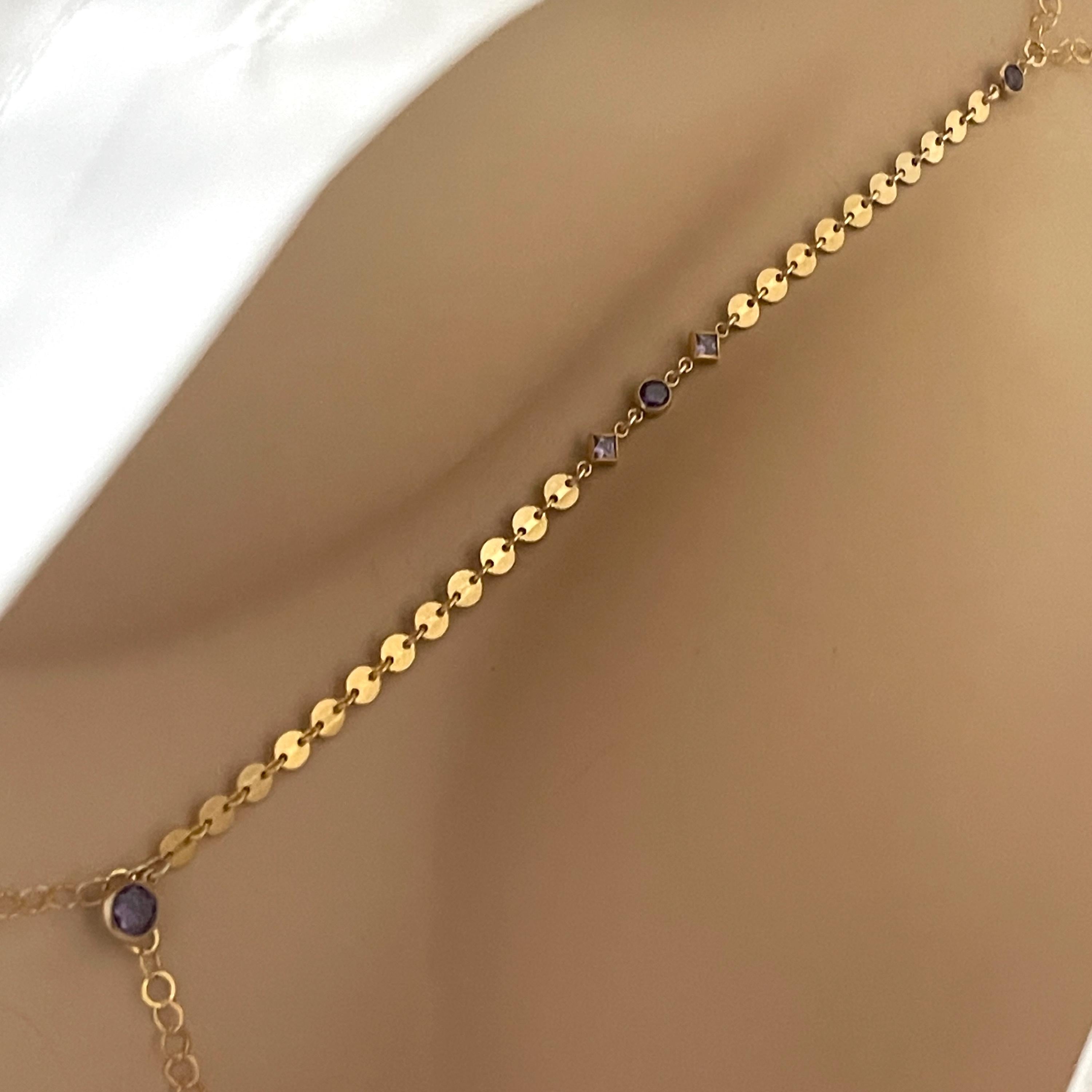 14k Gold Filled Body Chain – Amethyst Crystal Accent