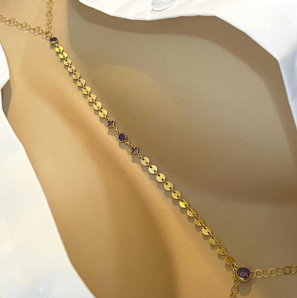 14k Gold Filled Body Chain – Amethyst Crystal Accent