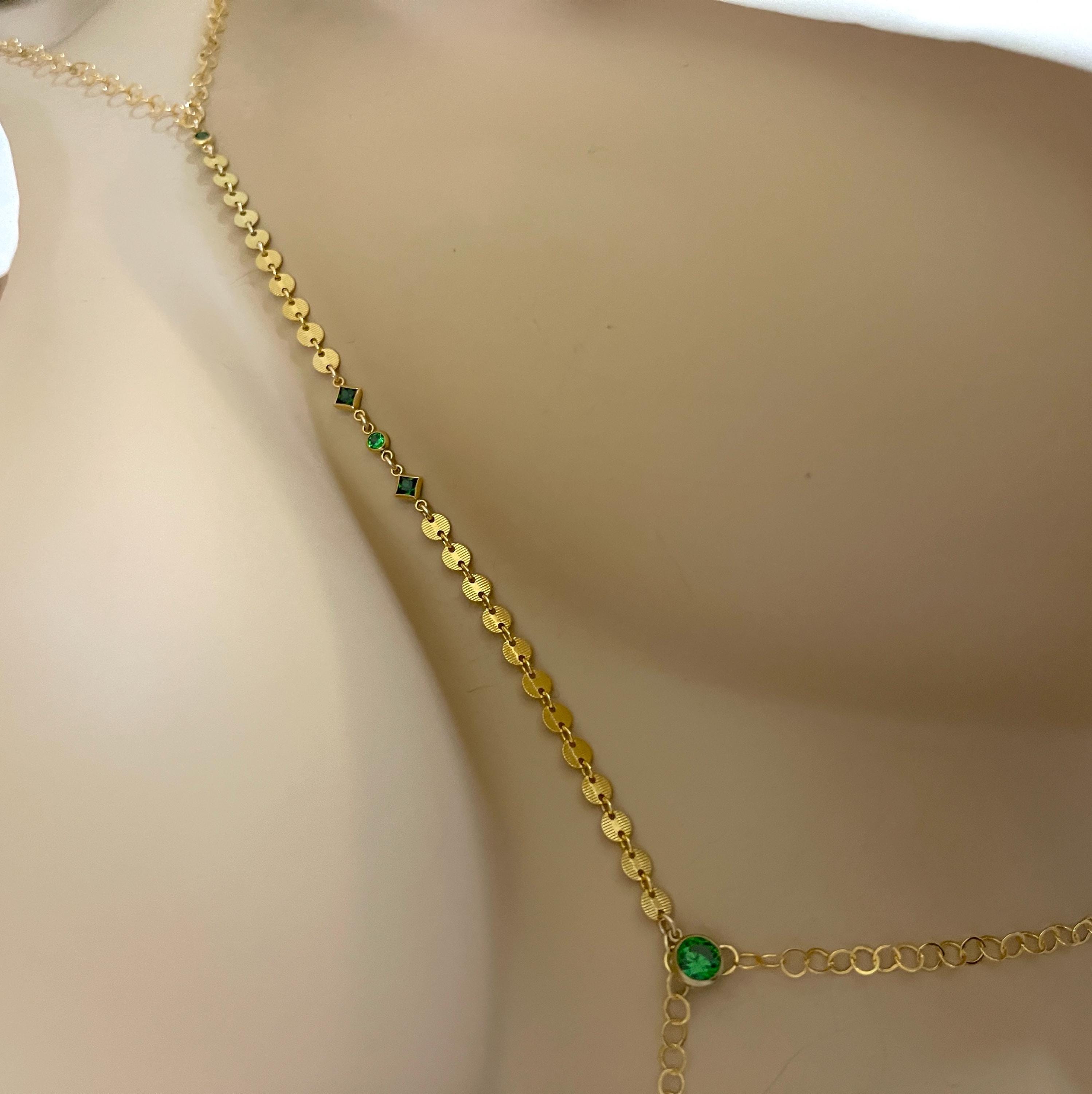 14k Gold Filled Body Chain – Amethyst Crystal Accent
