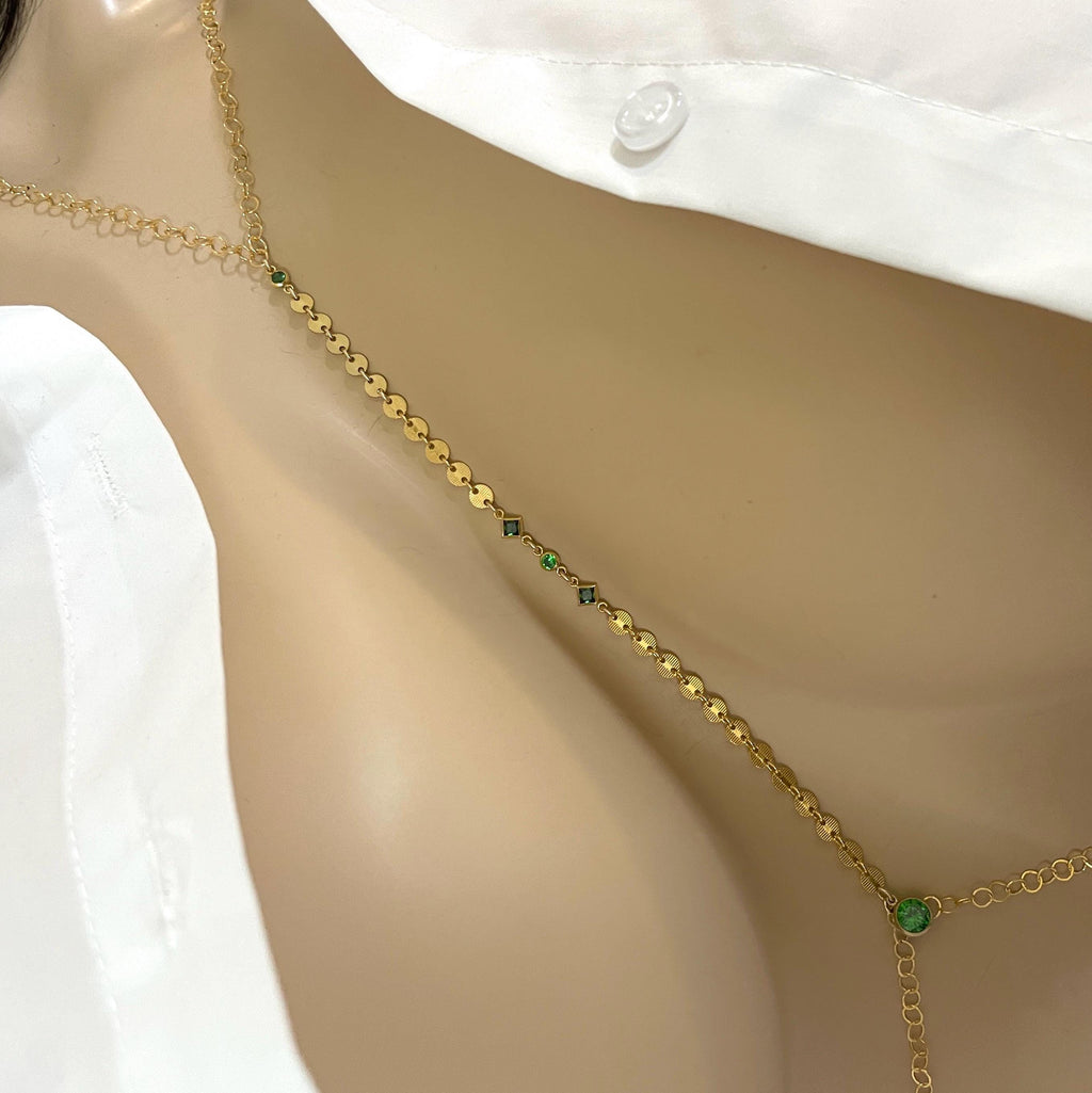 14k Gold Filled Body Chain – Amethyst Crystal Accent